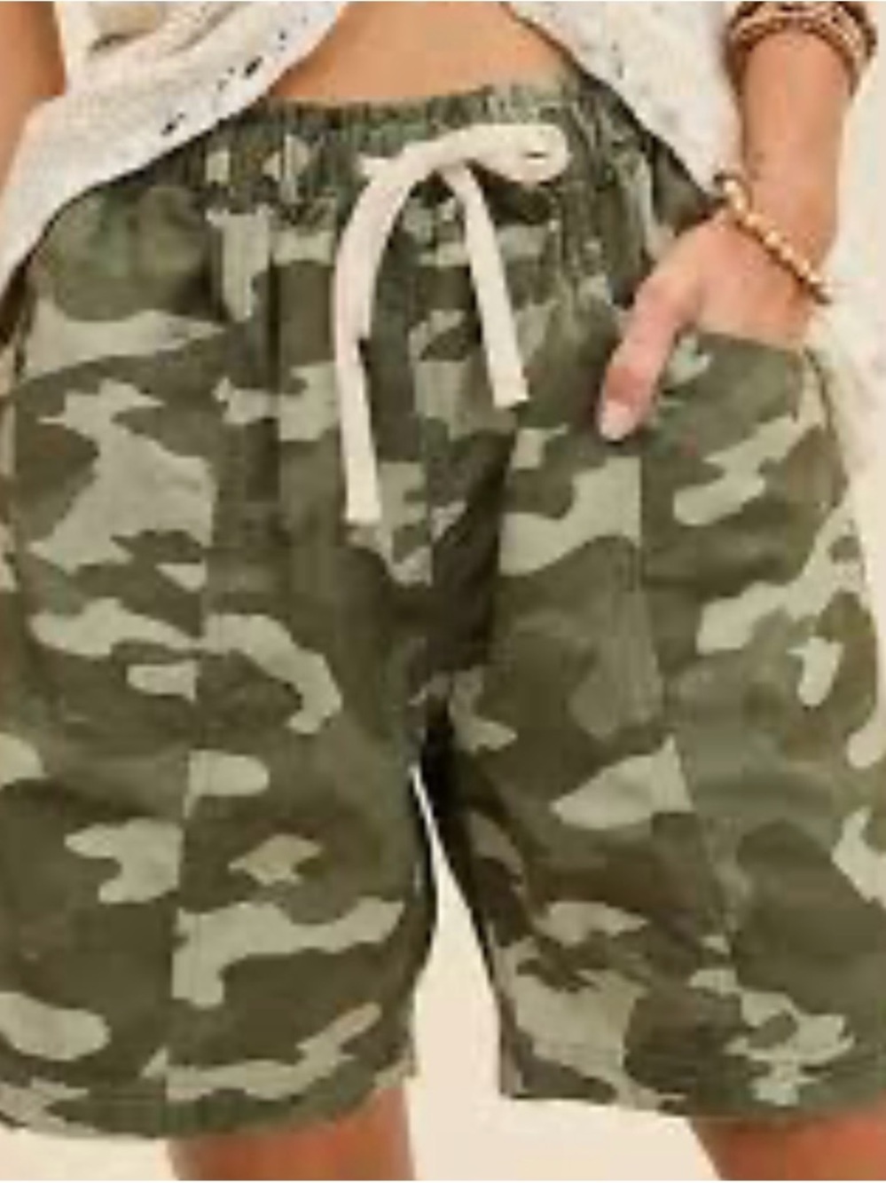 Camouflage Drawstring Shorts in Olive Green